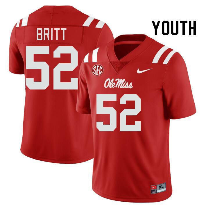Youth #52 Christian Britt Ole Miss Rebels College Football Jerseyes Stitched Sale-Red